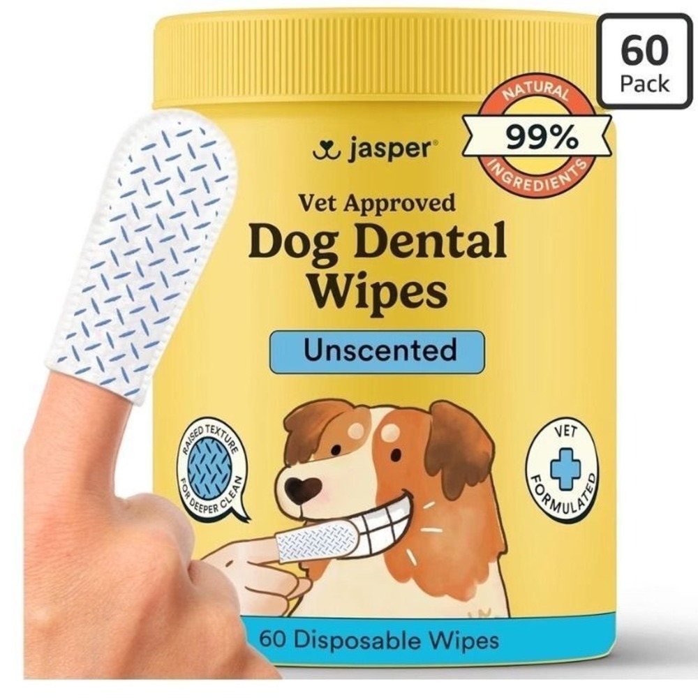 Jasper Vet Approved Dog Dental Wipes Unscented 60 Count Natural Ingredients